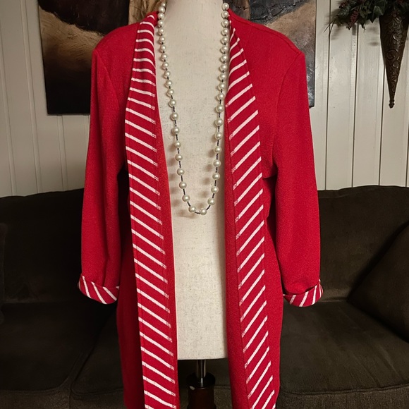 Draper's & Damon's • Large •  Red/White • Striped • Cardigan • Sweater - Picture 4 of 9